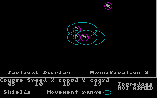 The Warp Factor (DOS) screenshot: Tactical display (CGA)