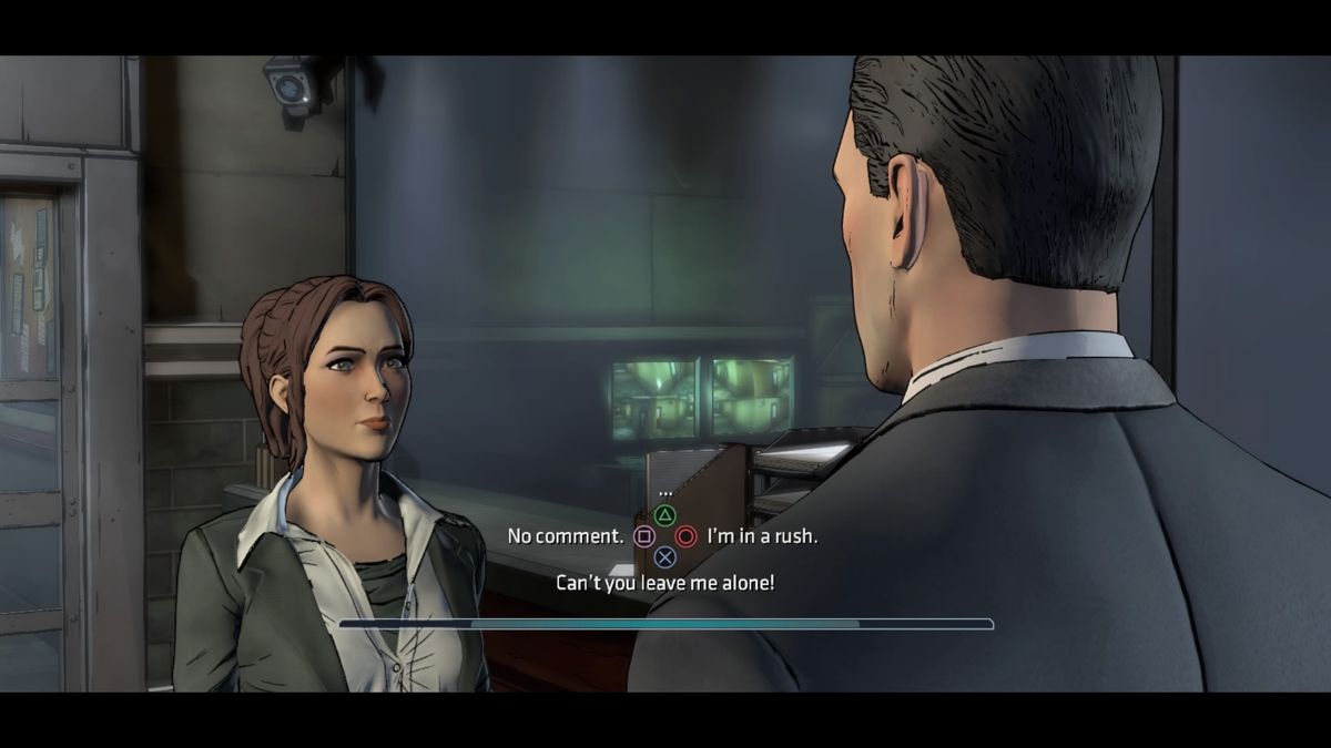 Batman: The Telltale Series - Episode Two of Five: Children of Arkham (PlayStation 4) screenshot: Running into Vicki Vale, a reporter, in the GCPD