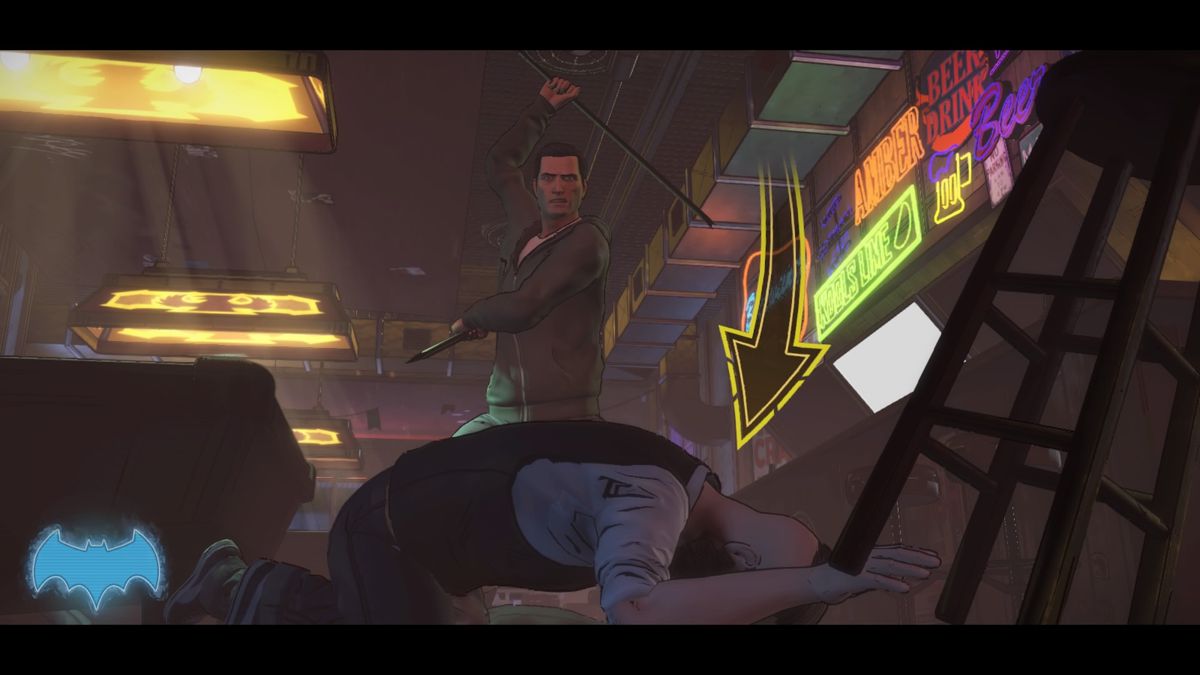 Batman: The Telltale Series - Episode Two of Five: Children of Arkham (PlayStation 4) screenshot: When you batman bar is full, you can perform the finishing move