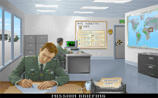 Gunship 2000 (DOS) screenshot: Game menu (MCGA/VGA)