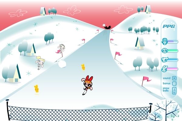 Toon Tastic (Windows) screenshot: The Powerpuff Girls: Zap the snowballs with laser vision