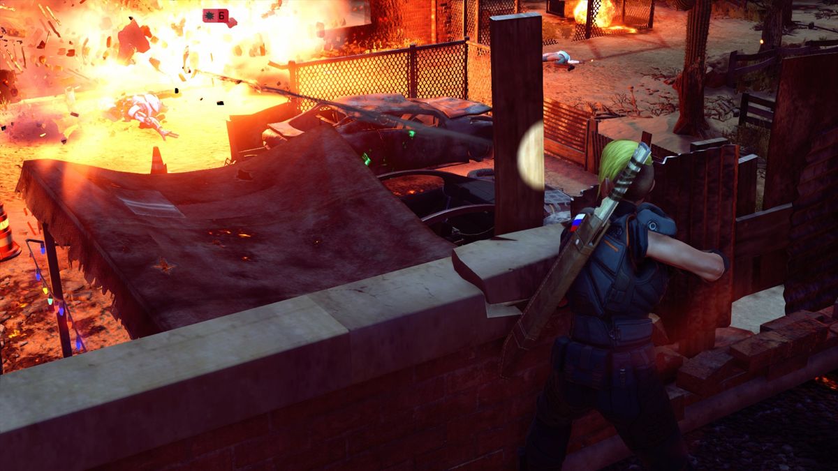 XCOM 2 (Xbox One) screenshot: Shooting at a gas tank is much better way of taking out the alien than firing directly at it... assuming your operatives aren't in the tank's proximity