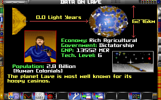 Elite Plus (DOS) screenshot: Lave info. (MCGA)