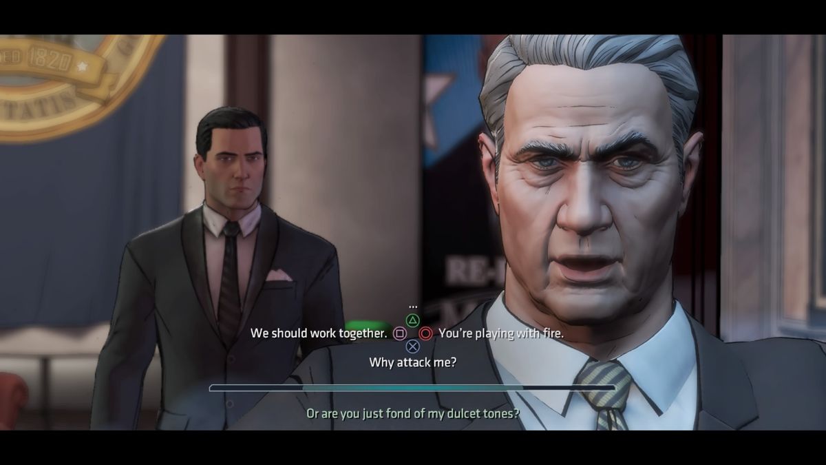 Batman: The Telltale Series - Episode Two of Five: Children of Arkham (PlayStation 4) screenshot: Talking to Mayor Hill