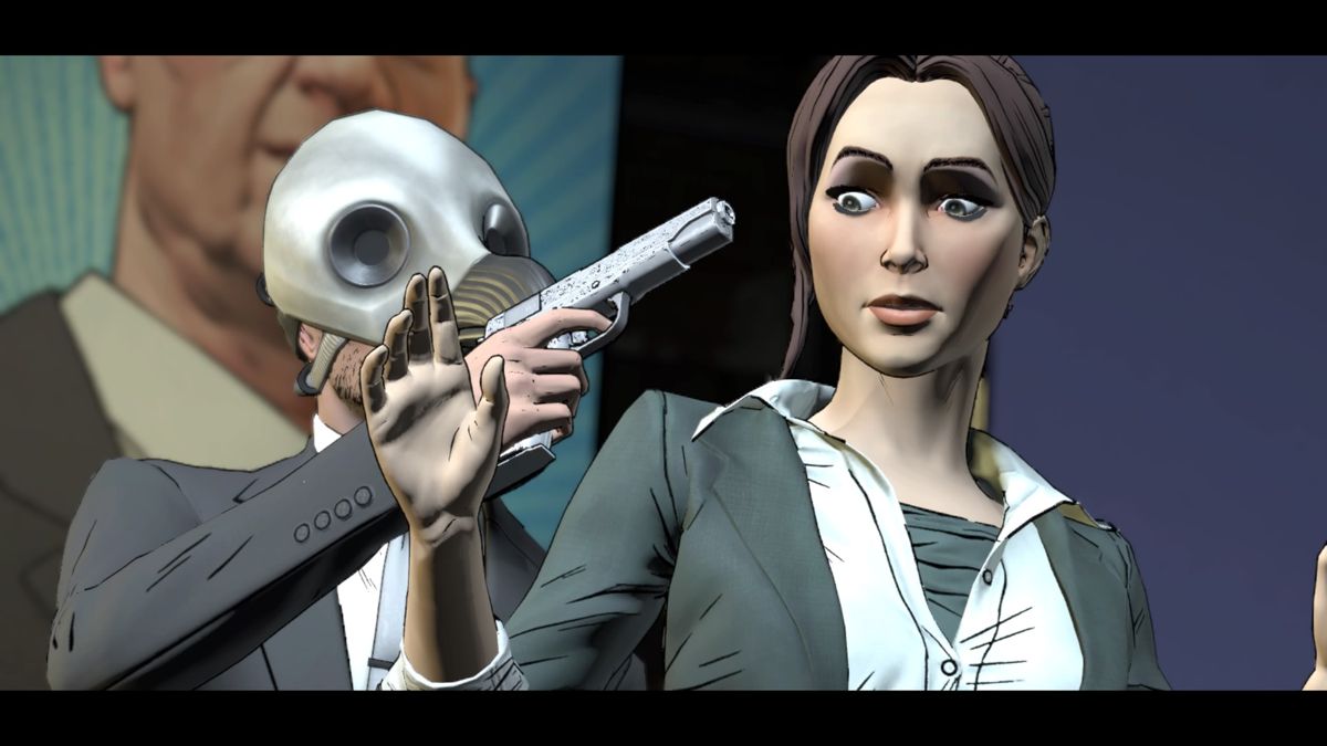 Batman: The Telltale Series - Episode Two of Five: Children of Arkham (PlayStation 4) screenshot: The Penguin is using Vicki Vale as hostage
