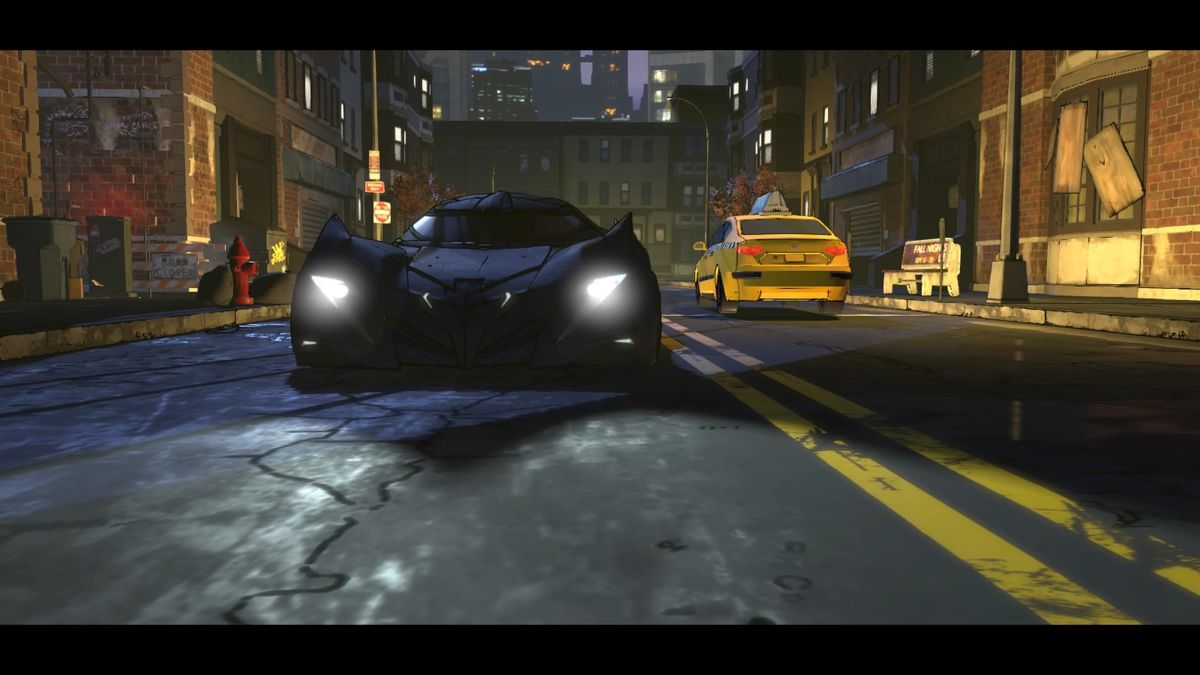 Batman: The Telltale Series - Episode Two of Five: Children of Arkham (PlayStation 4) screenshot: Batmobile is an upgraded version of Bruce's Ferrari