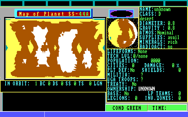 Star Fleet II: Krellan Commander (DOS) screenshot: Scan of a planet.