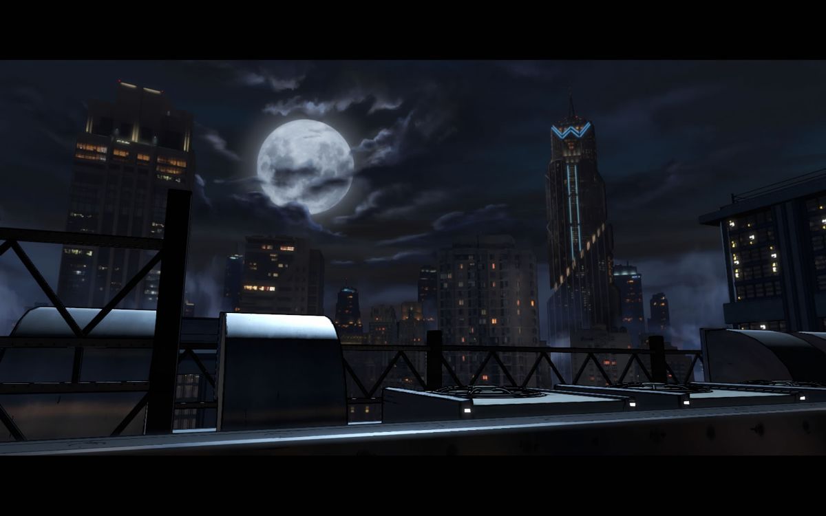 Batman: The Telltale Series - Episode 1: Realm of Shadows (Windows) screenshot: The Wayne Enterprises building in the background