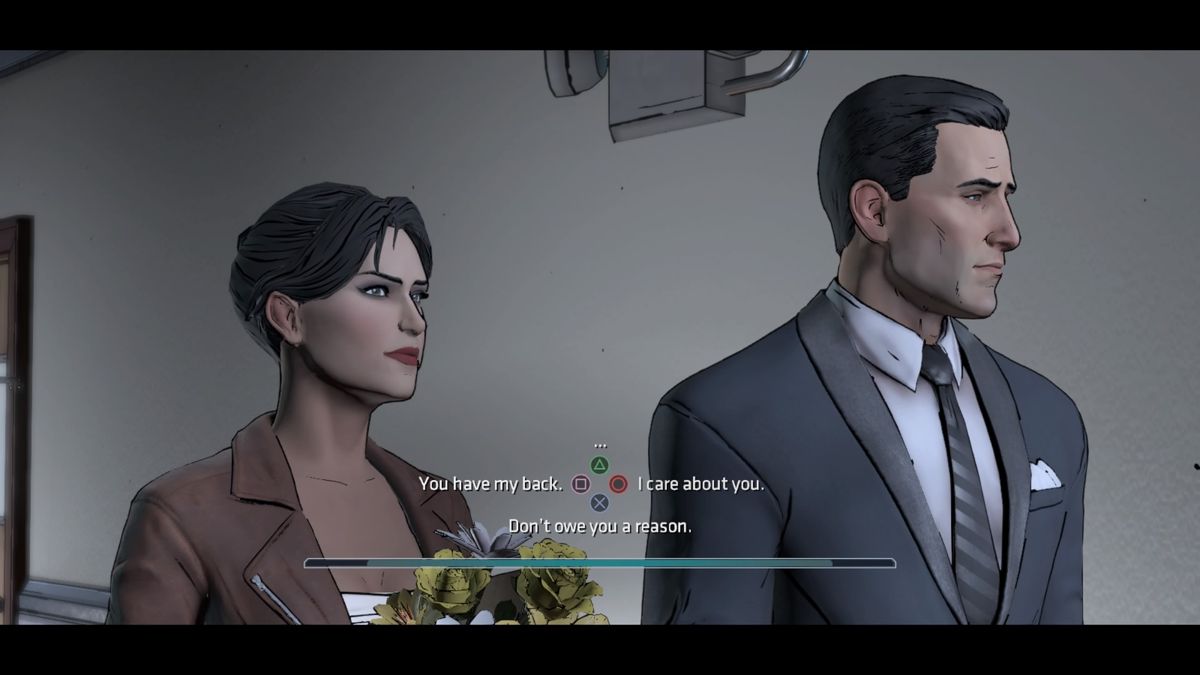 Batman: The Telltale Series - Episode Three of Five: New World Order (PlayStation 4) screenshot: Selina is inquiring why I chose to save her instead of Harvey