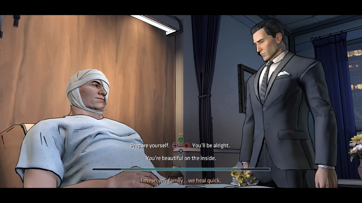 Batman: The Telltale Series - Episode Three of Five: New World Order (PlayStation 4) screenshot: Harvey's wound was pretty deep