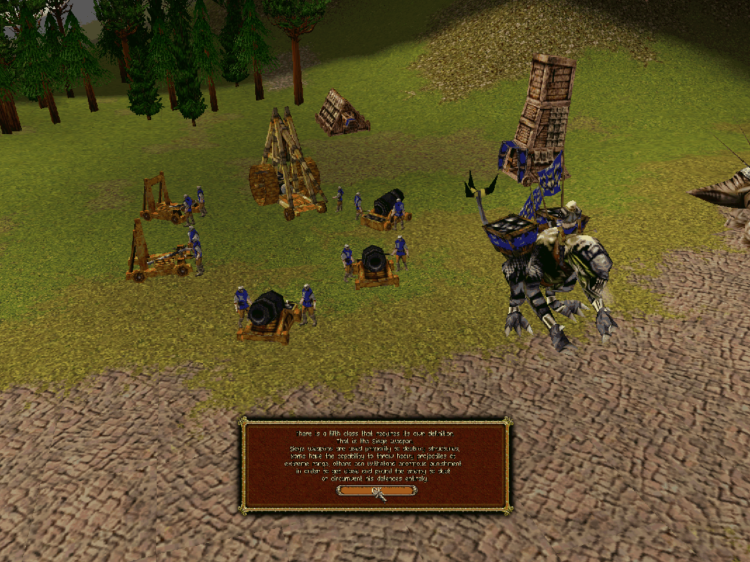 Warrior Kings: Battles (Collector's Edition) (Windows) screenshot: There are five classes of soldier, light & heavy infantry, light & heavy cavalry and siege weapons which are shown in this shot from a tutorial