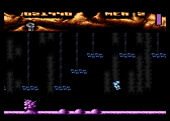 Ninja Commando (Atari 8-bit) screenshot: And then he will respawn in mid-air and fall again, and then again, and again, and again...