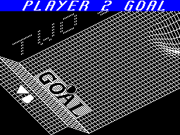 Vectorball (ZX Spectrum) screenshot: This screen shot shows that when Player Two scores a goal its displayed in a different colour. It also shows that it's possible to score an own goal.