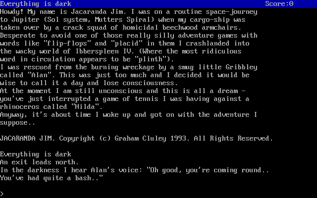 Jacaranda Jim (DOS) screenshot: Introduction