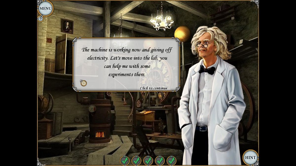 Treasure Seekers: Visions of Gold (Windows) screenshot: The Mad Professor stereotype. Come into my lab little children and I'll show you things