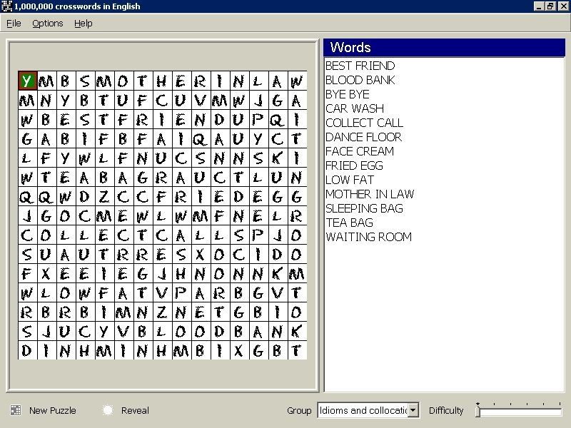 1,000,000 Crosswords (Windows) screenshot: The standard wordsearch puzzle