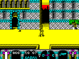 Tuareg (ZX Spectrum) screenshot: There's a guard on almost every door. It is not possible to get past them, well I could not manage it, because they actively block your way