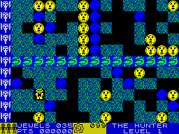 Rockford: The Arcade Game (ZX Spectrum) screenshot: This is the start of world 1 - Rockford the hunter in the Caverns of Craymar.