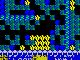 Rockford: The Arcade Game (ZX Spectrum) screenshot: A rock on top of another rock not stable, it rolled off and killed Rockford