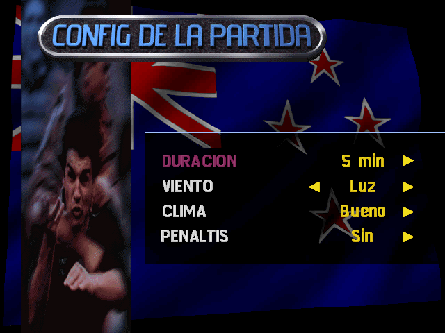 Jonah Lomu Rugby (DOS) screenshot: Quick game options (in Spanish)
