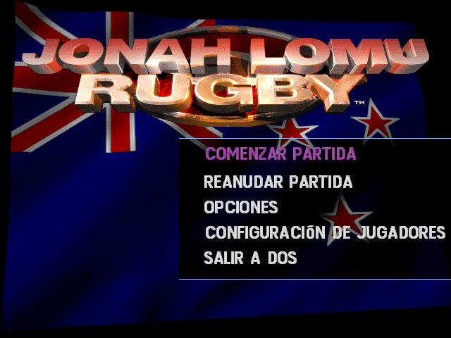 Jonah Lomu Rugby (DOS) screenshot: Main menu (in Spanish)