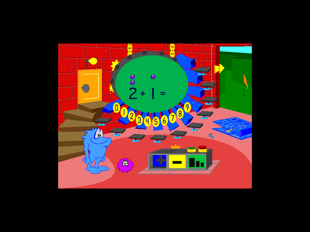 Math and Spelling with Monker (Macintosh) screenshot: Answering a basic addition problem with the Math Machine.