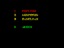 Tuareg (ZX Spectrum) screenshot: The game's main menu. There is no option to redefine keys here