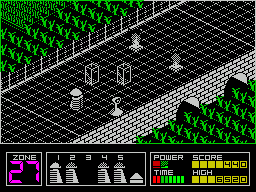 Highway Encounter (ZX Spectrum) screenshot: In a later game I left the convoy parked behind an obstacle in zone 29 and went on ahead to clear the way