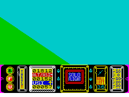 Red Arrows (ZX Spectrum) screenshot: After a quick look at the list of action keys a roll to the left is initiated. The absence of any clouds or scenery means that the instruments are the most exciting thing on the screen
