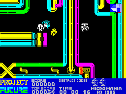 Project Future (ZX Spectrum) screenshot: Another game and this time Farley has made it into a corridor