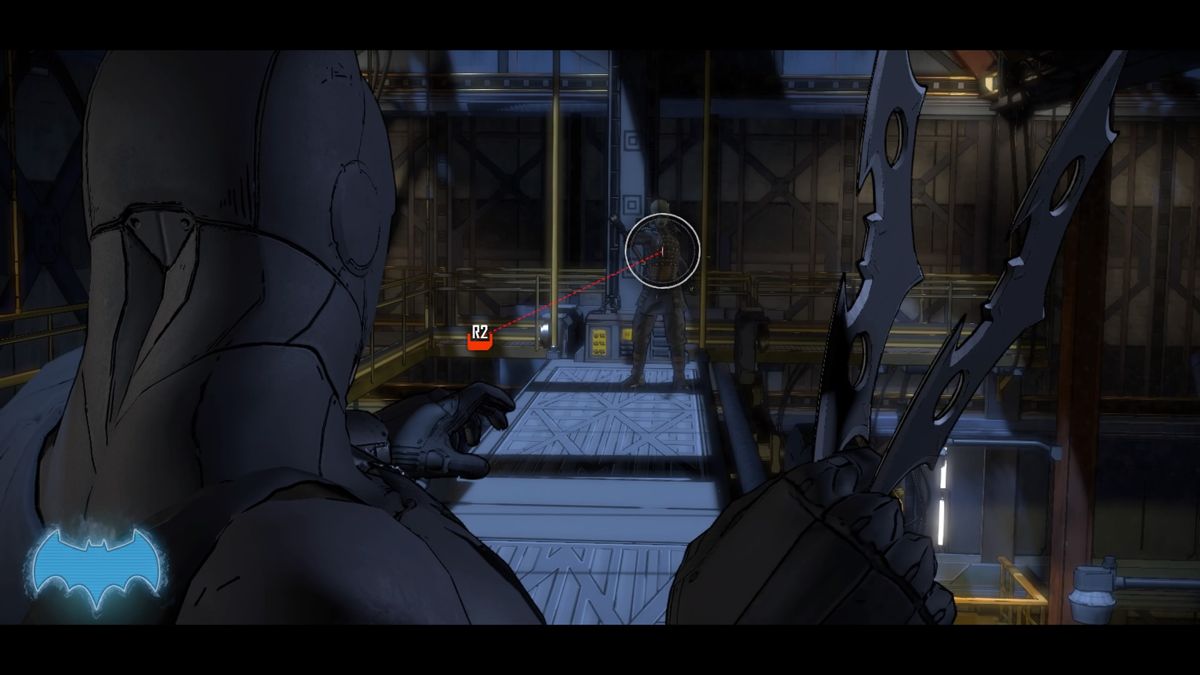 Batman: The Telltale Series - Episode Three of Five: New World Order (PlayStation 4) screenshot: Tossing batmerangs at Lady Arkham