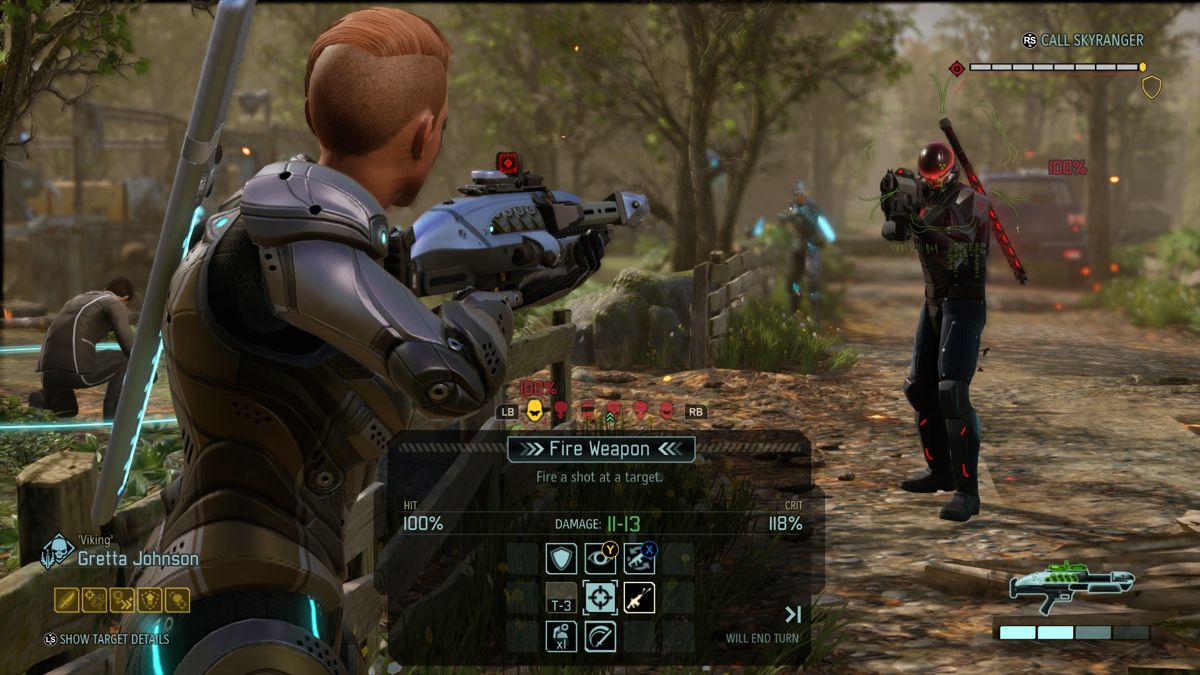 XCOM 2 (Xbox One) screenshot: Elite sniper firing at this range means nothing but head shot