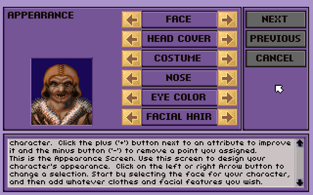 Ruins of Cawdor (DOS) screenshot: A few example tweaks of the character appearance