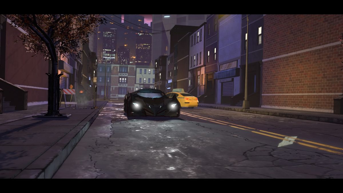 Batman: The Telltale Series - Episode Three of Five: New World Order (PlayStation 4) screenshot: Speeding through the streets of Gotham in Batmobile