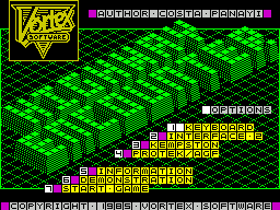 Highway Encounter (ZX Spectrum) screenshot: The game's title screen follows. The game's name is built up slowly, one line of bricks at a time