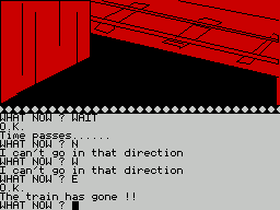 Ten Little Indians (ZX Spectrum) screenshot: Finally got off the train. This must be the platform.