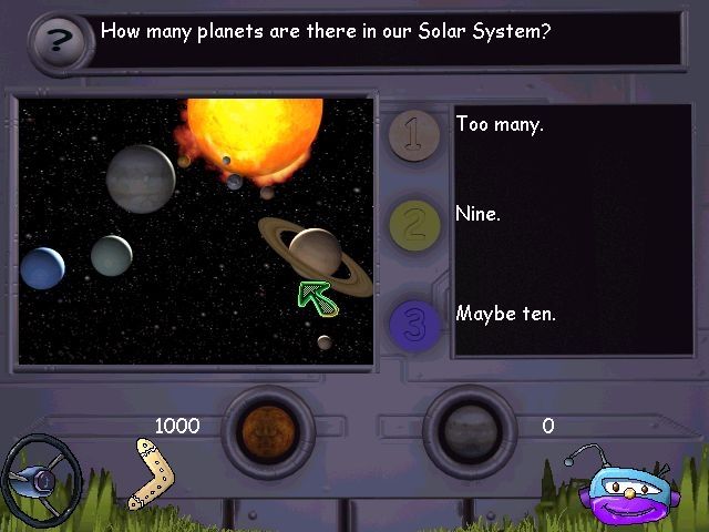 Junkyard Adventures in Space (Windows) screenshot: The Space Quiz<br>Player 1 'buzzes in' by pressing 'Q', player 2 presses 'P'.