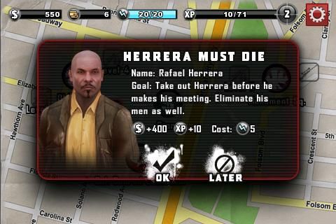 Contract Killer (iPhone) screenshot: A typical mission screen