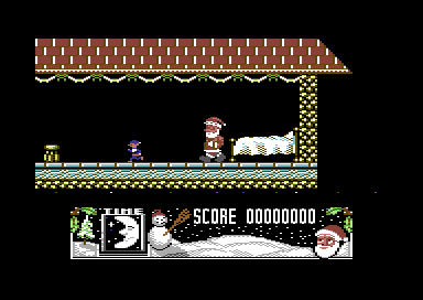 The Official Father Christmas (Commodore 64) screenshot: Starting the game in Santa's bedroom.
