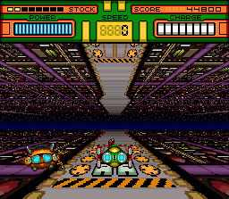 HyperZone (SNES) screenshot: Getting a new ship at the beginning of level 3