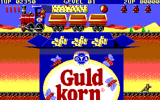 Guldkorn Expressen (DOS) screenshot: Putting the cereal into the box (EGA)