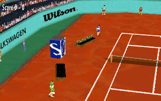 Pete Sampras Tennis 97 (DOS) screenshot: Before the match starts, we can see the players walking to their initial positions.