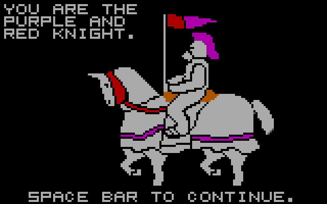 Memory Castle (DOS) screenshot: The mounted man-at-arms himself (CGA, RGB)