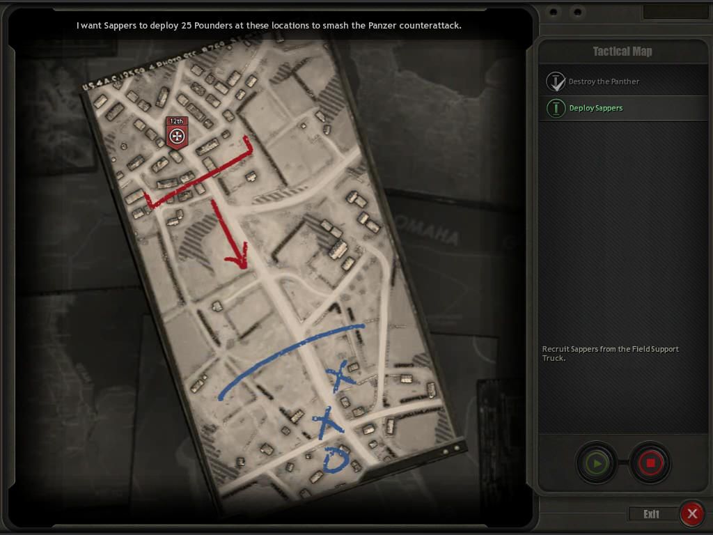 Company of Heroes: Opposing Fronts (Windows) screenshot: The mission briefing utilizes the ingame map and is actually very helpful