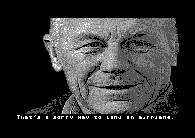 Chuck Yeager's Advanced Flight Simulator (Commodore 64) screenshot: The man himself.