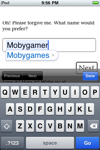 Choice of the Dragon (iPhone) screenshot: Putting the crowning touch on a user-generated character.