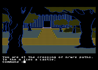 Transylvania (Atari 8-bit) screenshot: Outside a castle