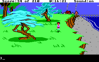 King's Quest III: To Heir is Human (DOS) screenshot: Walking along near the beach. (EGA/Tandy)