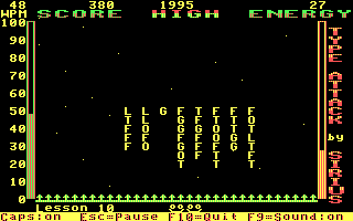 Type Attack (DOS) screenshot: Energy meter not looking too good... (CGA, RGB)