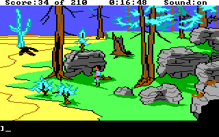 King's Quest III: To Heir is Human (DOS) screenshot: Rougher country. (EGA/Tandy)